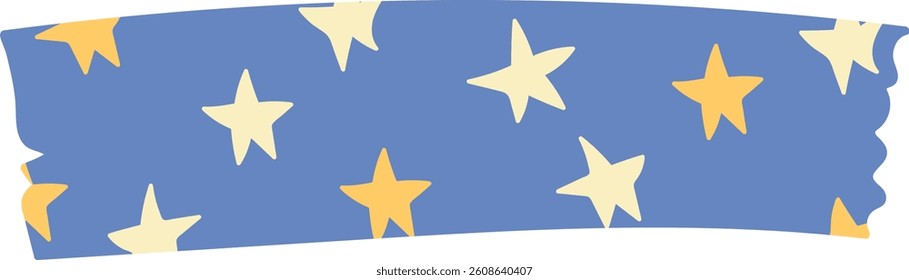 A washi tape design with scattered stars in a playful cartoon style. Stars are arranged randomly on the tape, creating a whimsical pattern. Cartoon vector illustration.