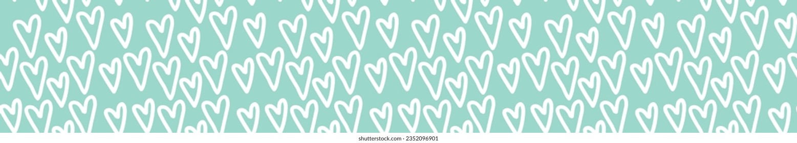 Washi tape design, seamles pattern background, white hearts on turquoise blue background