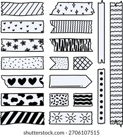 Washi tape doodle hand drawn collection pack