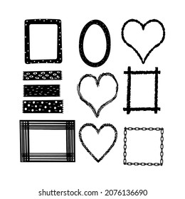 Washi tape frames in black color. Bright vector design for web, print, planners, etc. 