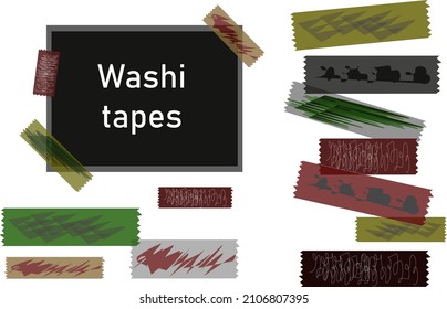 Washi tape set with different patterns, man design. Scrapbooking collection, border banners isolated on white