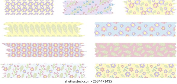 Washi tape set with pastel colors floral patterns. This versatile decorative tape features  a semi-transparent quality, making it perfect for scrapbooking, journaling, gift wrapping, planners and DIY