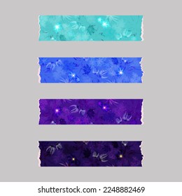 Washi tape sticker set of watercolor flowers in blue shades