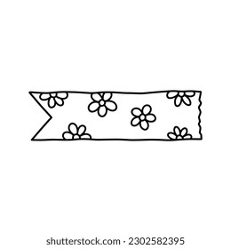 Washi tape strip with cute design isolated on white background. Scotch paper sticker. Vector hand-drawn illustration in doodle style. Perfect for cards, decorations, logo.