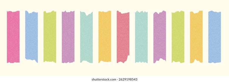Washi tape stripes set with torn edges. Textured sticky paper pieces in pastel colors. Perfect for DIY projects, craft designs, note, collage, scrapbooking, planner, sticker