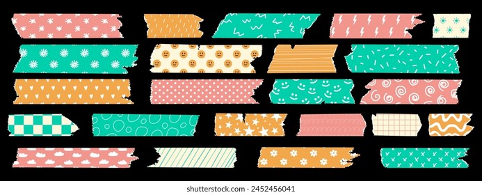 Washi tape strips with colorful prints. Design elements for decorations, scrapbooking, design templates, banner and sticker