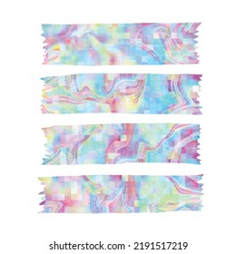 Washi Tapes in Abstract Art Style Wallpaper, Holographic Painting Illustration Pattern Stickers, Elements for Scrapbook, Cute and Vintage Collection, Masking Tape Stripes for Decoration, Crafts Things