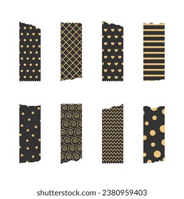 Washi Tapes black and gold collection of flat vector elements for scrapbook