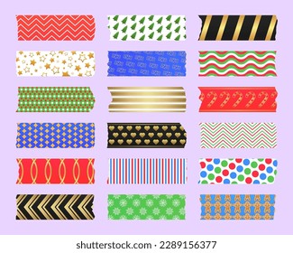 Washi tapes collection. Colourful scrapbook stripes, sticky label tags and decorative scotch strip. Border elements, paper sticker tape racy vector design	