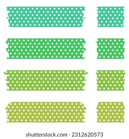 Washi tapes collection with polka dot pattern in vector. Pieces of decorative tape for scrapbooks. Set of colorful ribbons. Green shades