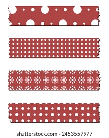 Washi graba colección con sombras en Vector. Trozos de cinta decorativa para álbumes de recortes. Conjunto de cintas rojas. Navidades. lunar	