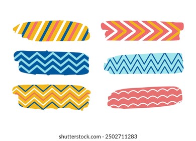 Washi tapes collection.Colorful scrapbook strips, sticky labels, scrapbooking, borders, web graphics, crafts, stickers. Vector illusration