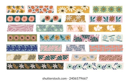 Washi tapes flowers vector art collection isolated