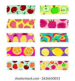 Washi tapes with fruits and berries, sticky stickers, scrapbooking elements. Vector.
