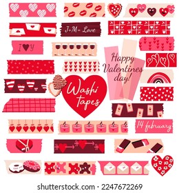Washi tapes  set for Valentines Day.  Masking tape or  adhesive strips for frames, scrapbooking, borders, web graphics, crafts, stickers. Vector.