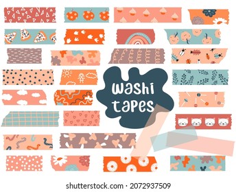 Set Of Colorful Patterned Washi Tape Strips And Pieces Of Duct