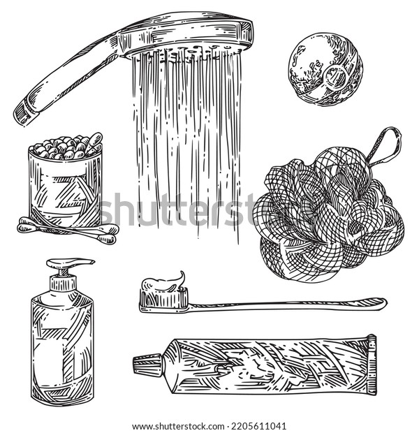 Washing Accessories Set Shower Head Washcloth Stock Vector (Royalty