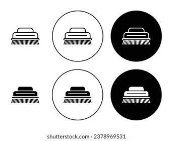 Washing brush thin line icon set. scrubbing soapy scrub vector symbol in black and white color