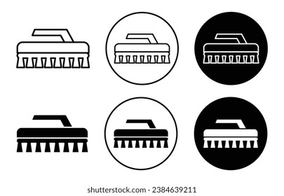 Washing brush vector icon set. Scrubbing soapy scrub sign for UI designs. In black filled and outlined style.