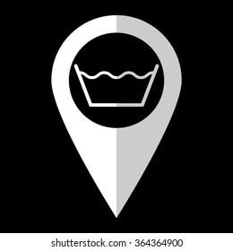 washing by machine or hands - white vector icon;  map pointer