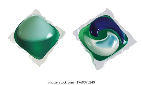 Washing capsule pod isolated. Liquid detergent. Vector realistic