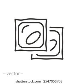 ícone de cápsulas de lavagem, detergente para roupa, comprimidos de gel, cápsula de plástico mais limpa, símbolo de linha fina - ilustração editável do vetor de traço