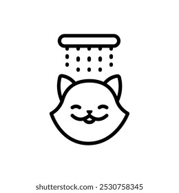 Washing cat icon, pet bathe and care, animal bathtub. Cat care instructions line icon isolated on white background.