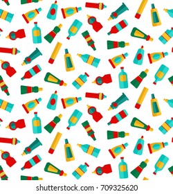 Washing cleaning agents flat bottles for housework seamless vector pattern