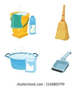 washing, cleaning, bucket, rag, vector illustration