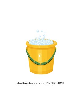 washing, cleaning, bucket, rag, vector illustration