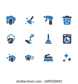 Washing & cleaning vector graphics glyph icons in blue gray color - Set 2