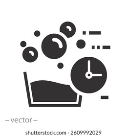 washing with clock, quick wash icon, fast time clean, flat vector illustration