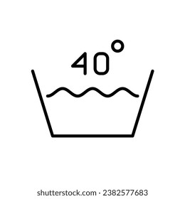 Washing clothes at 40 degrees temperature. Laundry instructions label. Pixel perfect, editable stroke