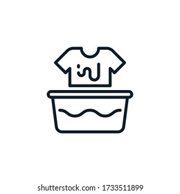 Washing clothes in basin outline icons. Vector illustration. Editable stroke. Isolated icon suitable for web, infographics, interface and apps.