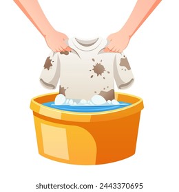 Washing clothes in a basin of water vector isolated on white background.
