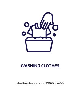 washing clothes icon from cleaning collection. Thin linear washing clothes, equipment, clothes outline icon isolated on white background. Line vector washing clothes sign, symbol for web and mobile