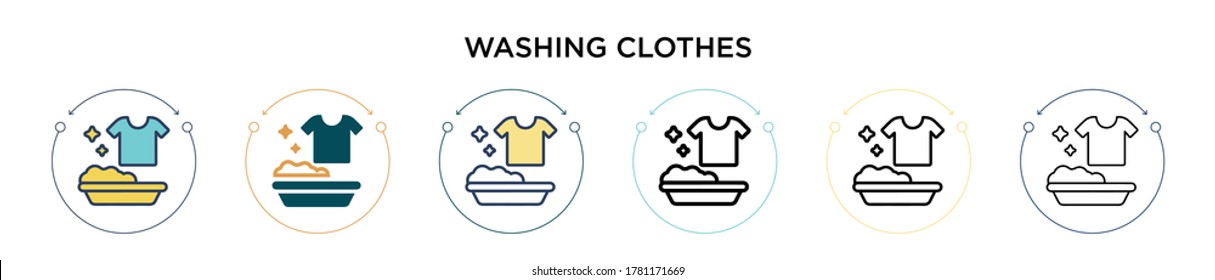 Washing clothes icon in filled, thin line, outline and stroke style. Vector illustration of two colored and black washing clothes vector icons designs can be used for mobile, ui, web