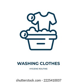 Washing clothes icon. Linear vector illustration from hygiene routine collection. Outline washing clothes icon vector. Thin line symbol for use on web and mobile apps, logo, print media.