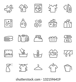 Washing clothes, laundry, icon set. Hand and automatic cleaning, linear icons. Line with editable stroke