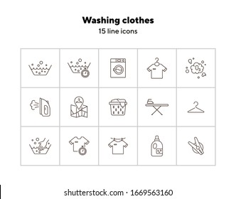 Washing Clothes Line Icon Set. Drying, Textile, Bleaching. Laundry Concept. Can Be Used For Topics Like Housework, Laundromat, Service