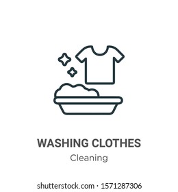 Washing clothes outline vector icon. Thin line black washing clothes icon, flat vector simple element illustration from editable cleaning concept isolated on white background