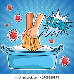 washing clothes prevention method covid19 vector illustration design