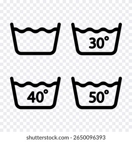 Washing at different water temperatures. Vector illustration of outline icons.