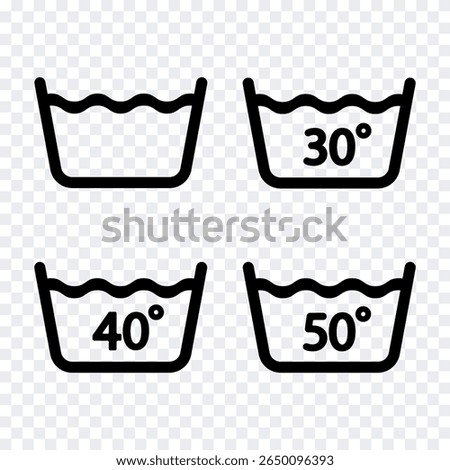 Washing at different water temperatures. Vector illustration of outline icons.