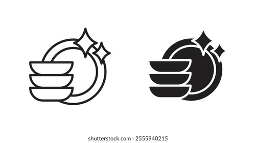 Washing dishes flat simple vector symbols illustration.
