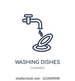 Washing dishes icon. Washing dishes linear symbol design from Cleaning collection. Simple outline element vector illustration on white background.