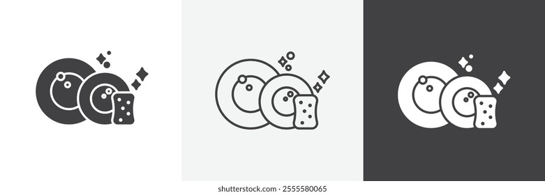 Washing dishes icon vector set for ui designs