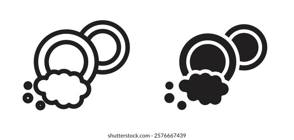 Washing dishes icons in outline and stroke versions