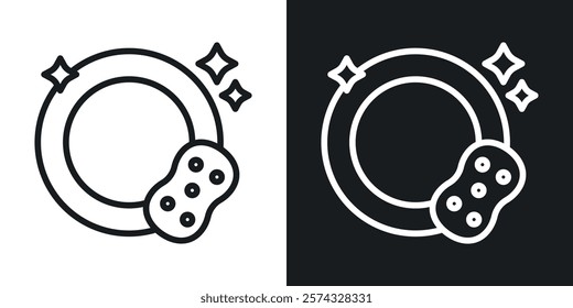 Washing dishes icons in thin black and white stroke liner style