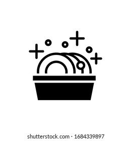 Washing dishes vector icon in black solid flat design icon isolated on white background
